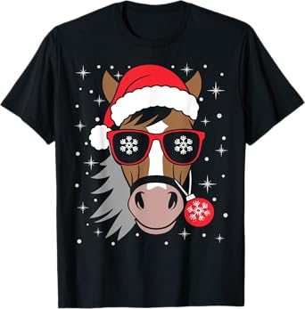 Horseback Riding Xmas Santa Hat Equestrian Christmas Horse T-Shirt