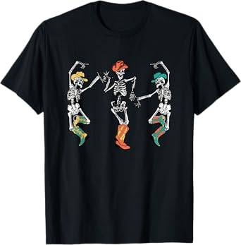Cowboy Skeleton Cowgirl Dancing Boots Halloween T-Shirt