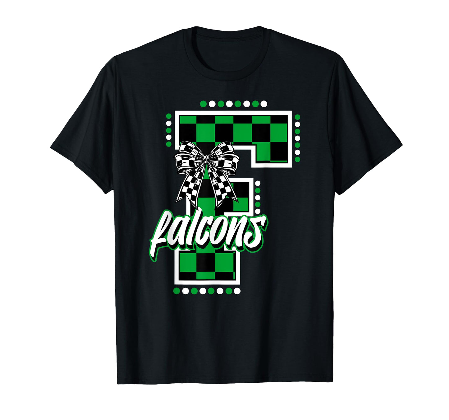 Falcons Checkered Letter School Spirit Mascot Green Game Day T-Shirt