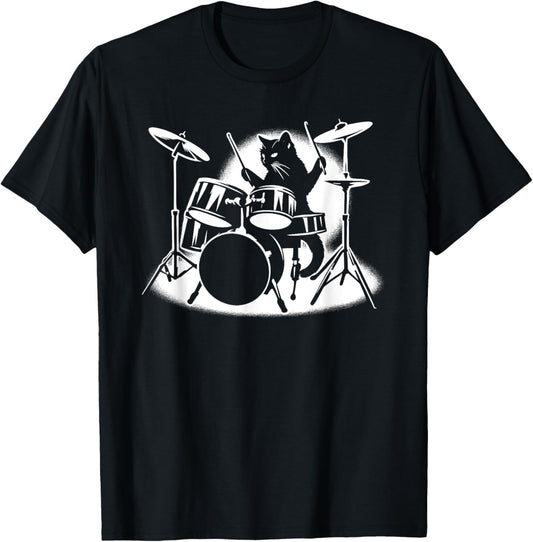 Cat Playing Drums Drummer Novelty Music Lover Funny Drummer T-Shirt