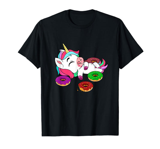 Cute Donut Eating Unicorn Gift Baking Doughnut Adult Kids T-Shirt
