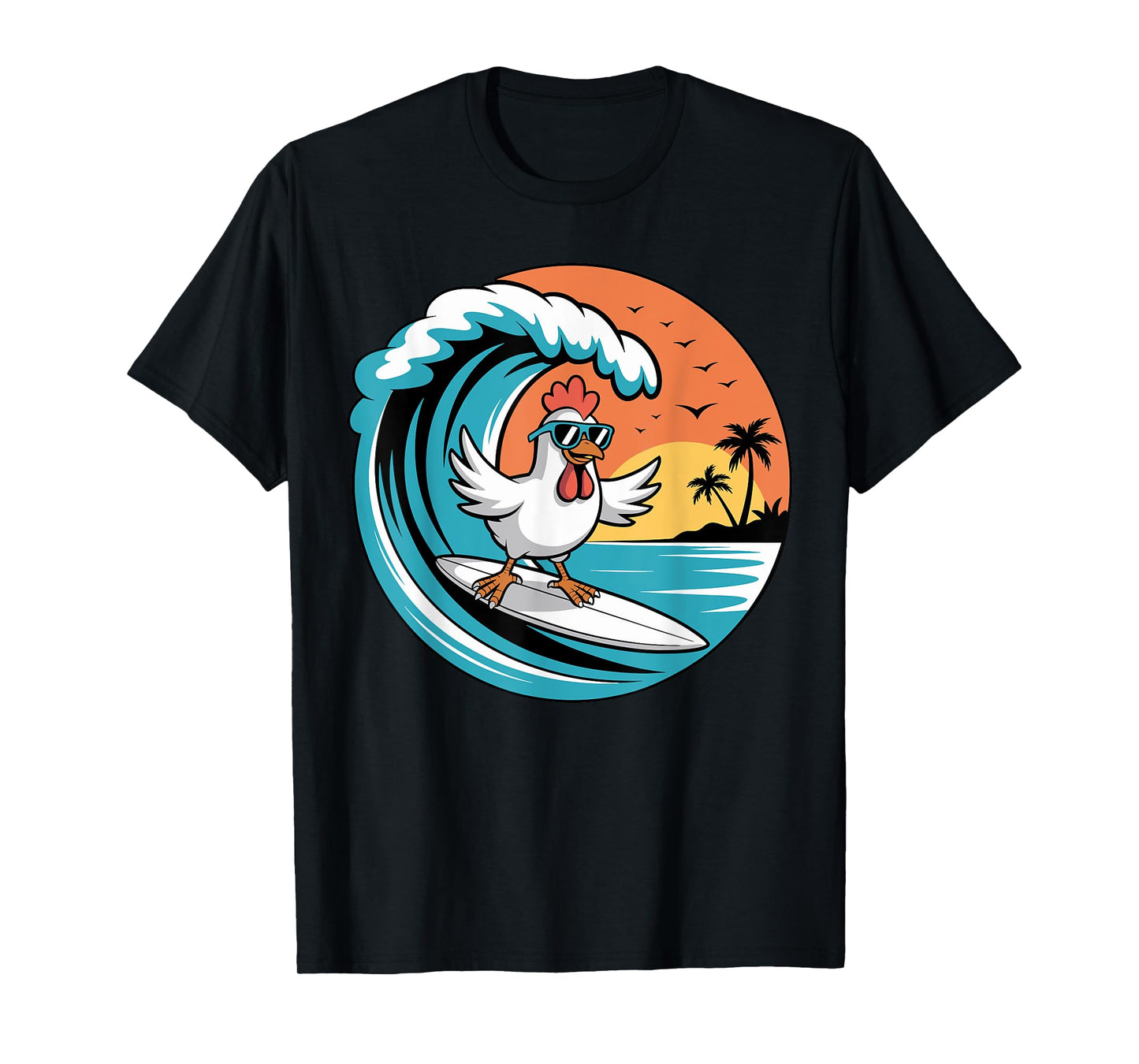 Funny Chicken Surfboard Beach Summer Surfing Rooster T-Shirt