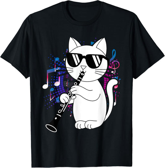 Cat Wearing Sunglasses Playing Oboe T-Shirt