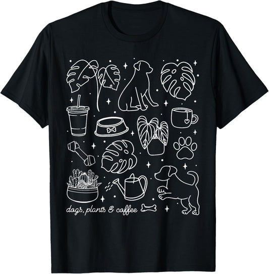Vintage Dogs Plants & Coffee Houseplant Plant Lover Dog Mom T-Shirt