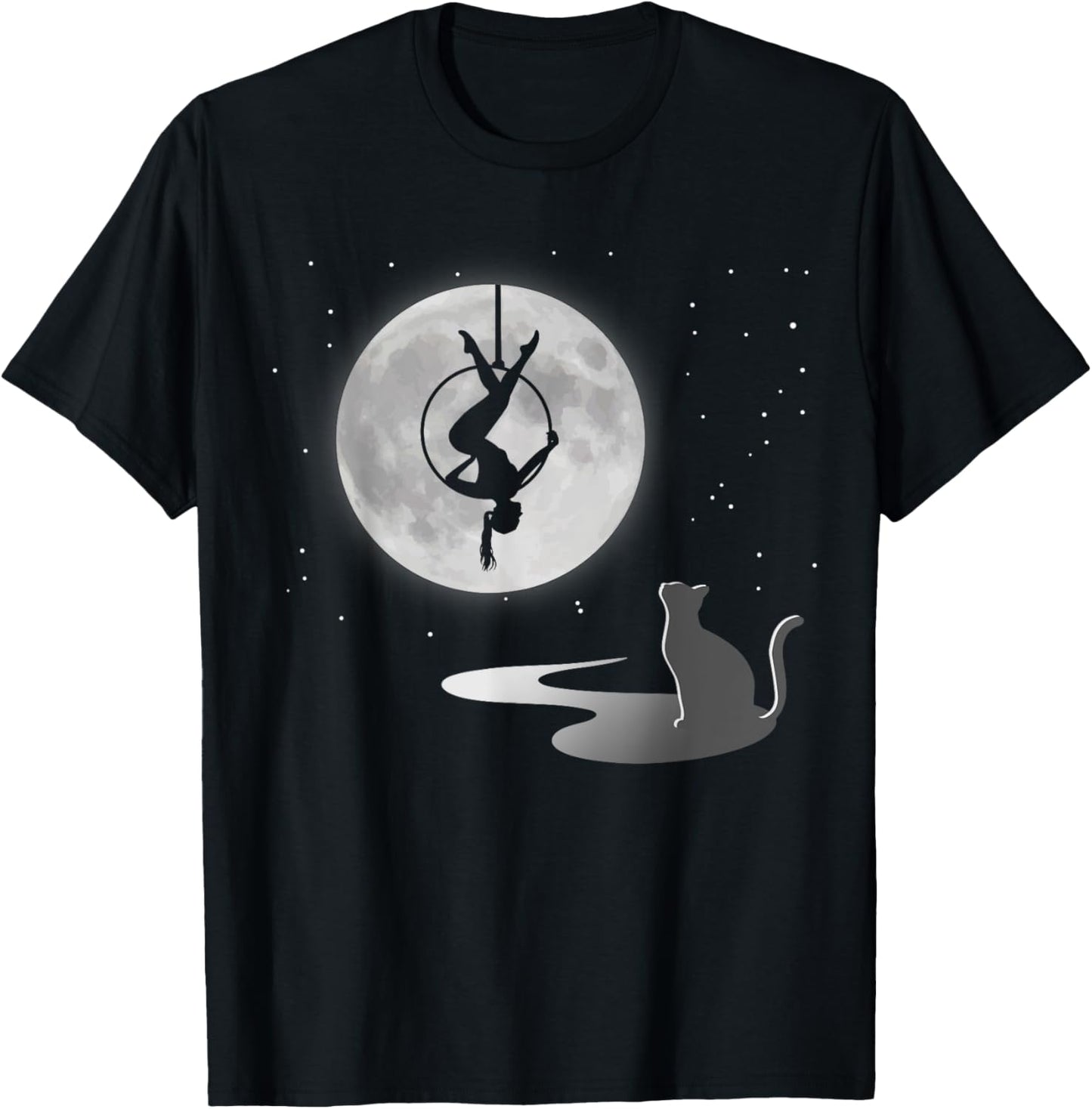 Fly Aerial Yoga Hoop Lyra, Stars Moon Cat Lover, Novelty T-Shirt