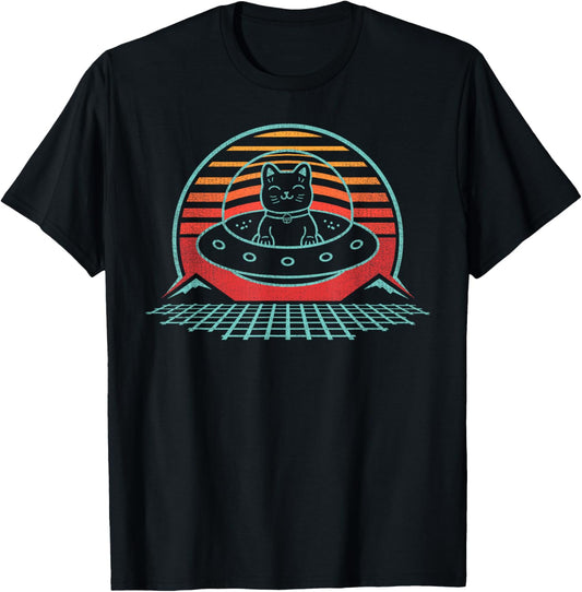 UFO Anime Space Cat Alien Retro Vintage 80s Style T-Shirt