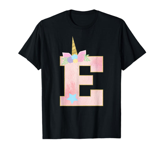 Initial Letter E Unicorn Monogram for Girls Unicorn Birthday T-Shirt