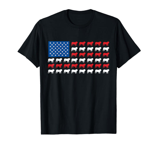English Bulldog American Flag Patriotic 4th Of July Dog Men Women Kids T-Shirt