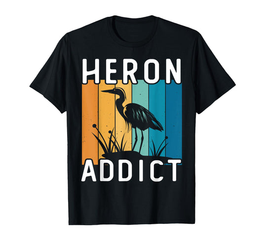 Retro Birding Heron Addict Bird T-Shirt