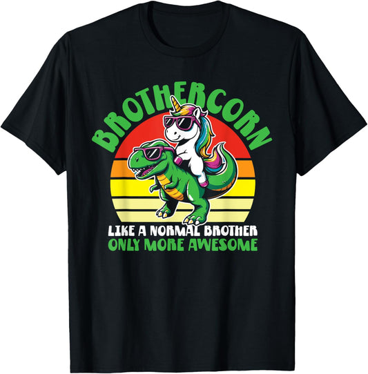 Brothercorn Funny Unicorn Riding T-Rex For Boys Kids Retro T-Shirt