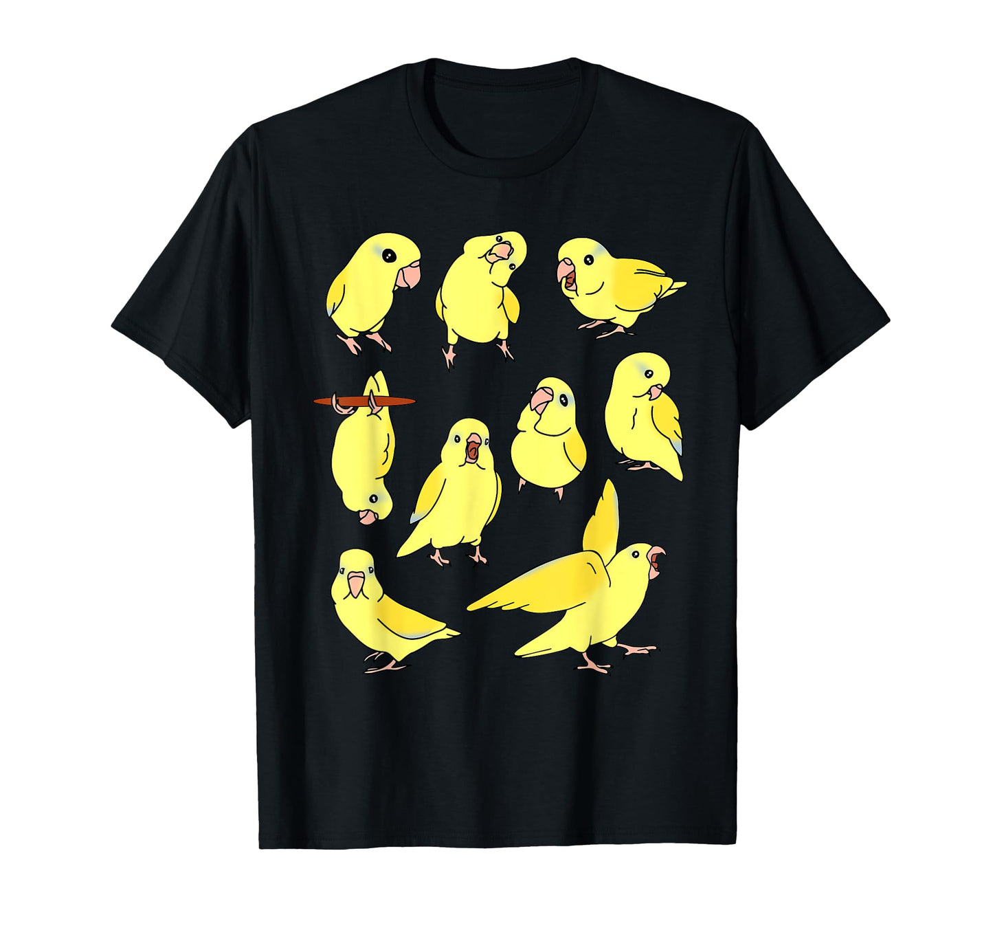 Cute Yellow Parrotlet Pattern Funny Parrots doodles T-Shirt