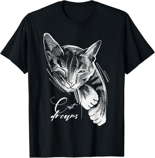 Sleeping cat, women, sleep, Cat Dreams T-Shirt