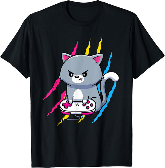 Pansexual Gaymer Geek Pride LGBT Video Game Lover Gift Cat T-Shirt