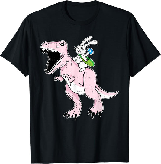 Bunny Riding Dinosaur Easter Egg Hunting Rabbit Spring T-Shirt