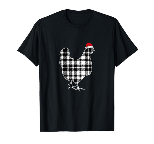 Chicken Christmas Shirt Black And White Buffalo Plaid Pajama T-Shirt