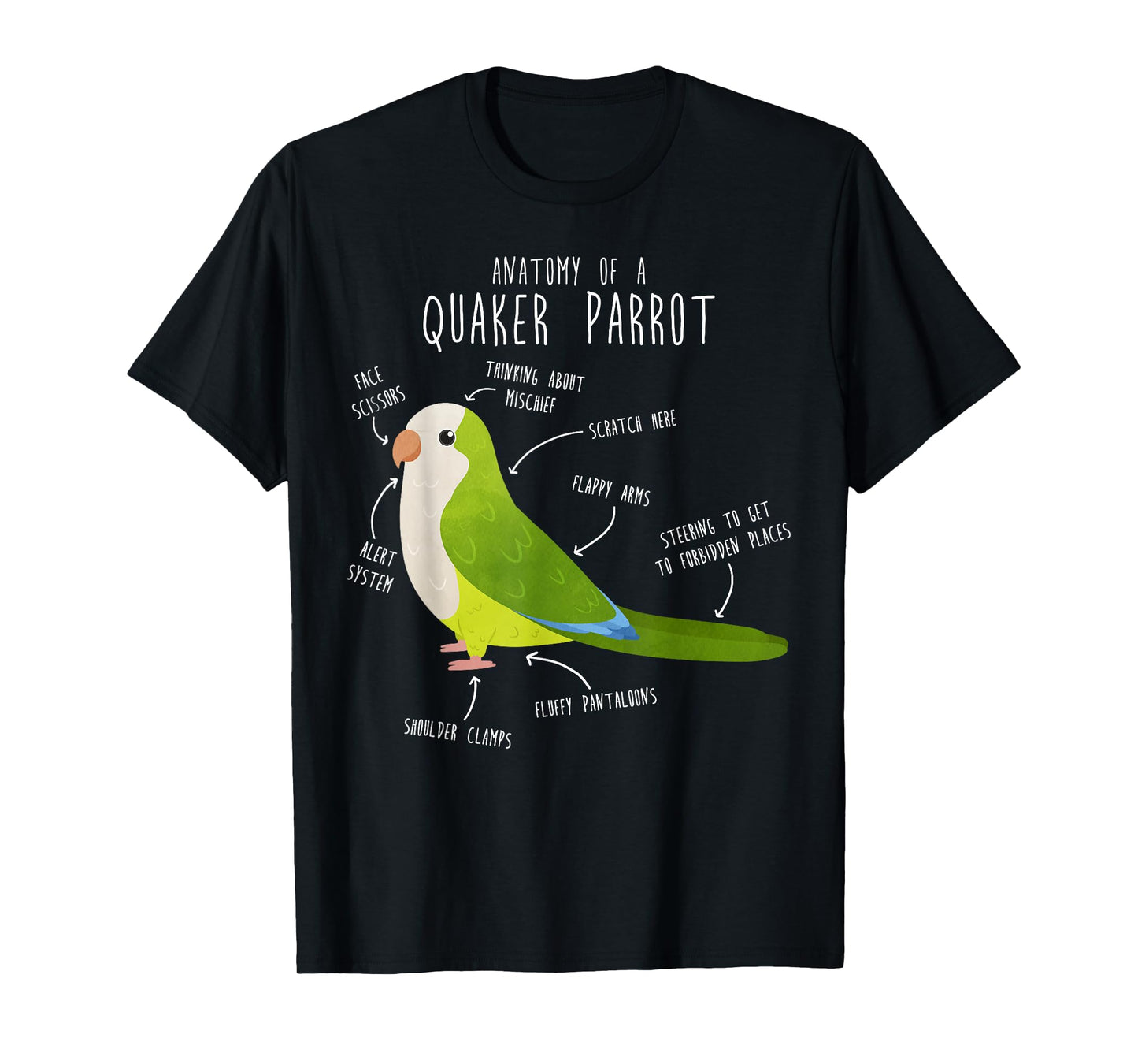 Green Quaker Parrot Anatomy, Cute Funny Pet Monk Bird Lover T-Shirt