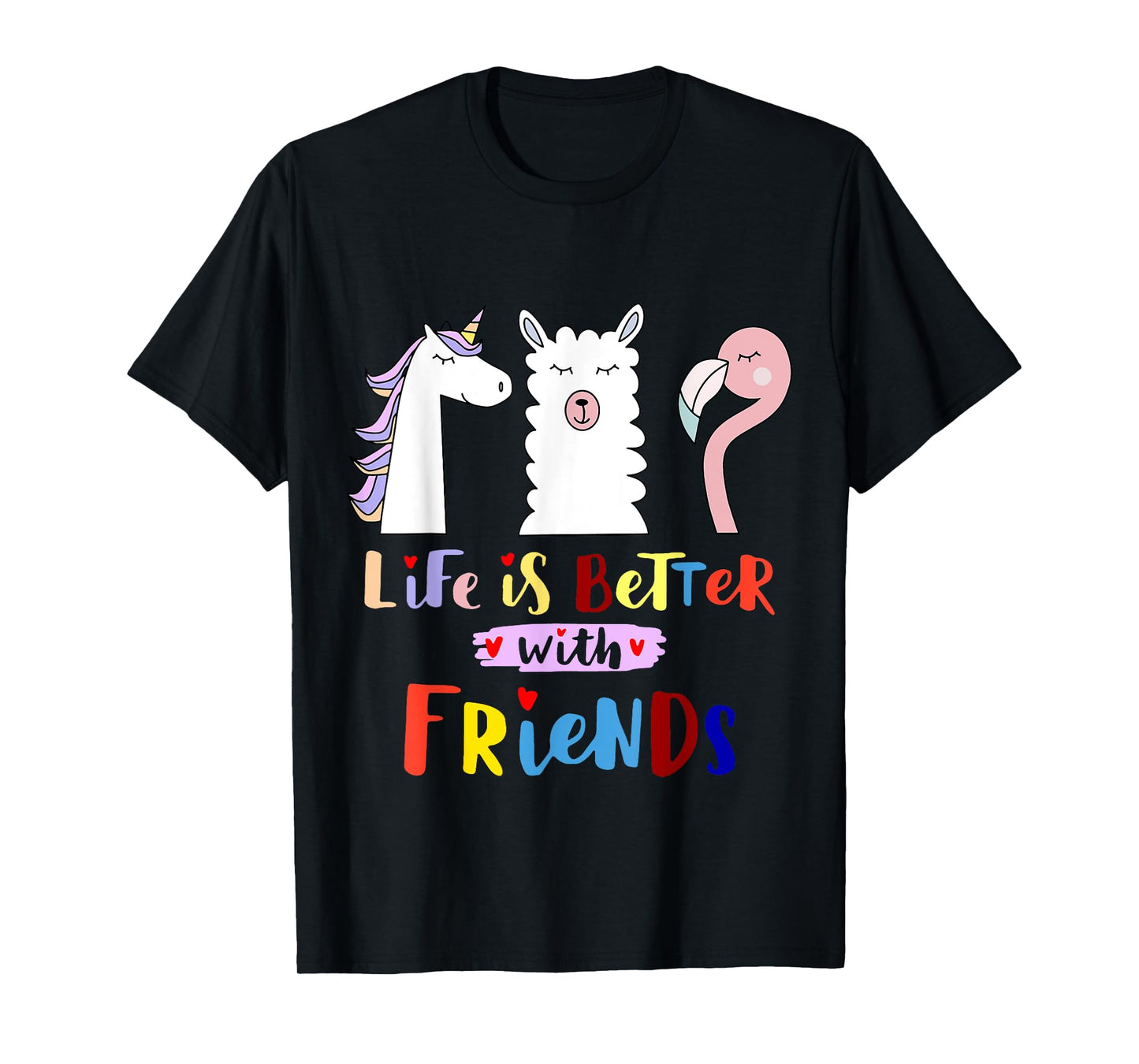 Das Leben besser mit mein Freunde - Llama Unicorn Flamingo T-Shirt