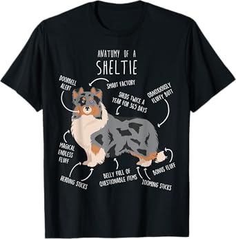 Blue Merle Sheltie Shetland Sheepdog Anatomy, Funny Cute Dog T-Shirt