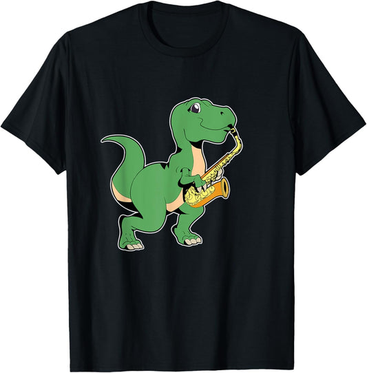 Cartoon dinosaur playing saxophone T-Shirt