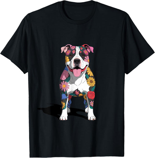 Colorful Flower Tattoo Dog Art Cute Floral Design T-Shirt