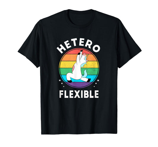 Heteroflexible Funny Yoga Unicorn Queer Ally Gay Pride Stuff T-Shirt