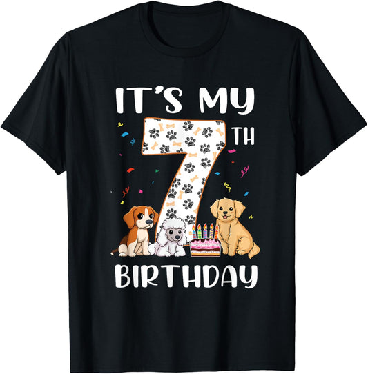 It's My 7th Birthday Dog Lover Theme 7 Years Old Puppy Dogs T-Shirt