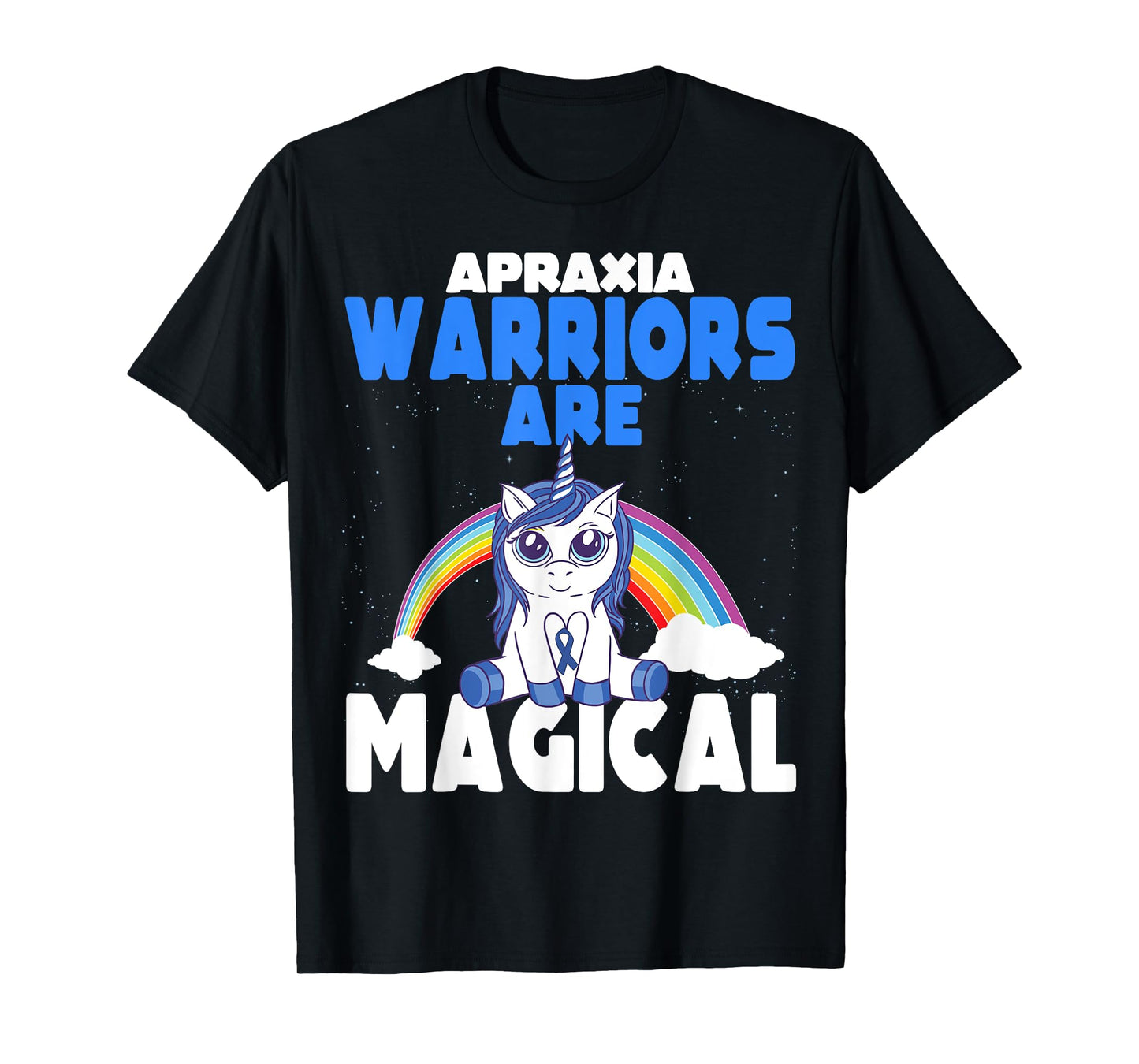 Apraxia Awareness Blue Ribbon Cute Magical Unicorn T-Shirt