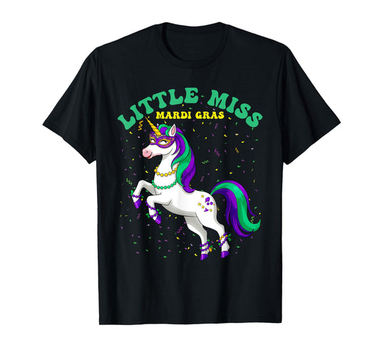 Little Miss Mardi Gras Unicorn Graphic for Women & Girls T-Shirt