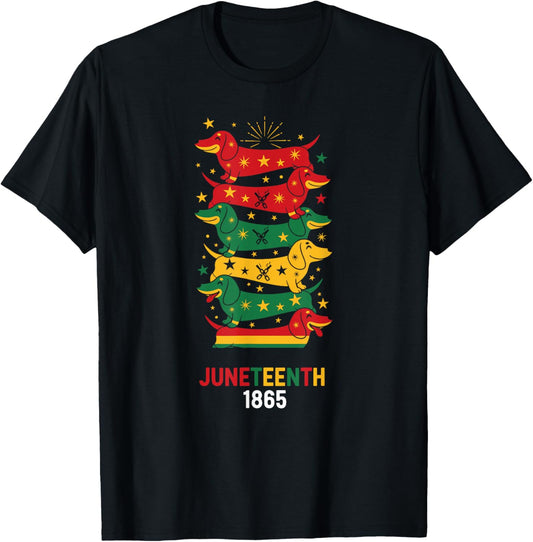 Funny Dachshund Pan African Flag Juneteenth Kids Mens Womens T-Shirt