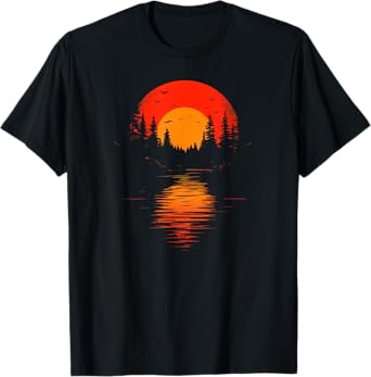 Retro Wilderness Bear Trees Reflection Outdoor Forest T-Shirt
