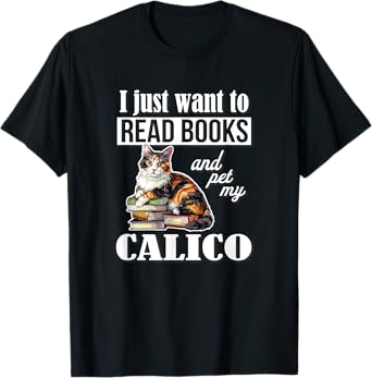 Cute Read Books Calico Cat Lover T-Shirt for Men Women Girls Kids