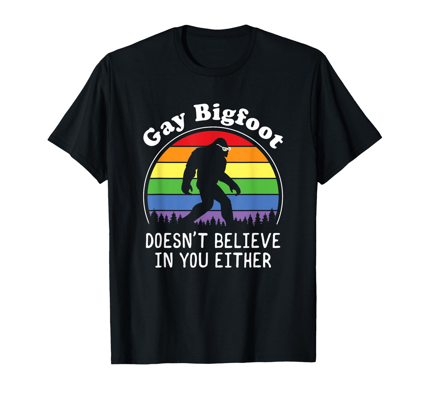 Gay Pride Funny Gay Bigfoot Rainbow Sasquatch Retro Vintage T-Shirt