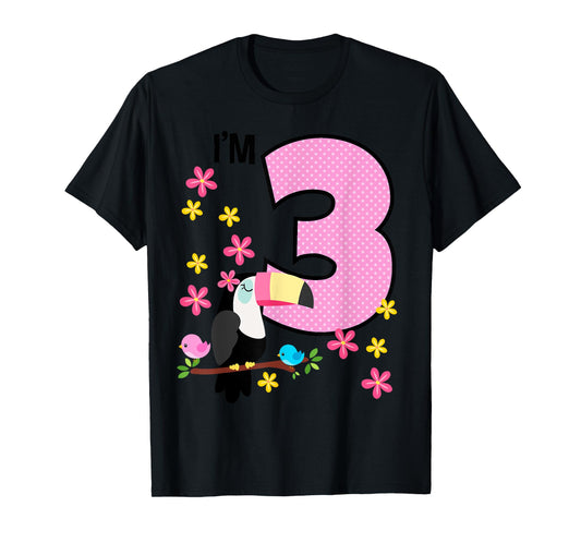 Toucan 3rd Birthday 3 Year Old Birthday Girl Tropical Birds T-Shirt