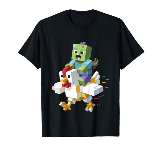 Kids Jock Chicken Shirt Pixel Art Gamer Zombie Boys Kids Funny T-Shirt