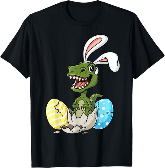 Easter Day T Rex With Bunny Ears Eggs Funny Boys Girls Kids T-Shirt