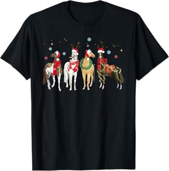 Xmas Horse Lover Santa Hat Christmas Holiday Pajamas Retro T-Shirt