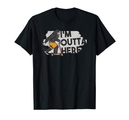Yeti Bigfoot Sasquatch - I'm Outta Here Riding Scooter T-Shirt