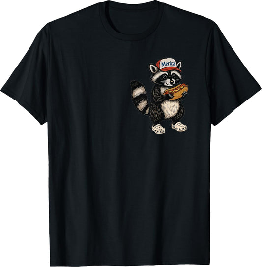 Red White And Feral Raccoon Hotdog 4th Of July (2 SIDES) T-Shirt