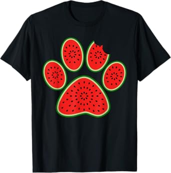 Cute Silhouette Of Dog Paw Watermelon Slice Summer Vacation T-Shirt