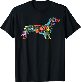 Dachshund Flower Funny Dog Silhouette Tropical Floral Gifts T-Shirt