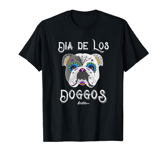 Day of the English Bulldog of the Dead Sugar Skull T-Shirt
