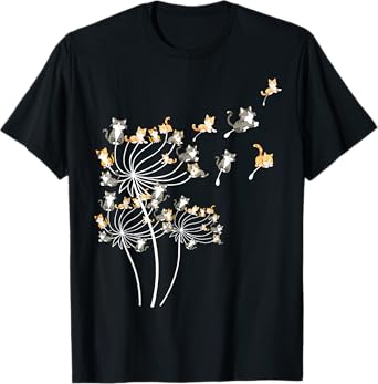 Dandelion Cat Lover Cat Fans Flower Fly Dandelion Funny Cat T-Shirt for Men Women