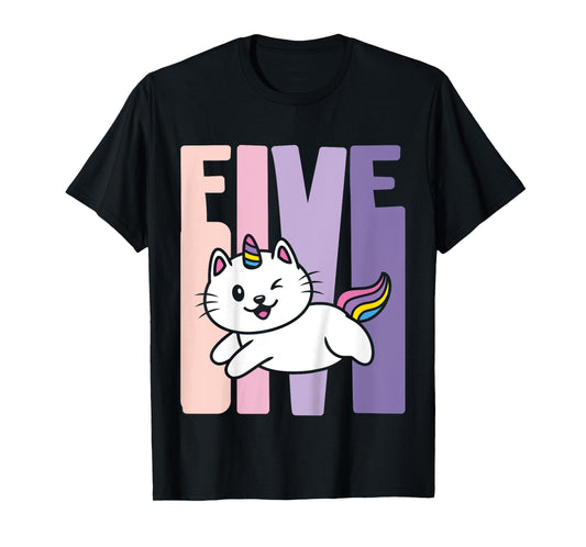 5 Year Old Cute Caticorn Cat Unicorn Birthday Girl B-day T-Shirt