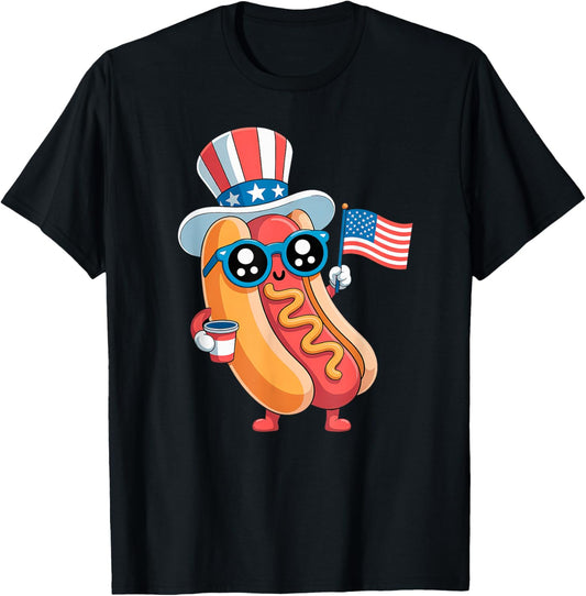Funny Hot Dog Liberty Brew USA Flag Retro 4th of July T-Shirt