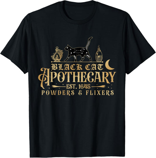 Retro Black Cat Apothecary Celestial Boho Spooky Halloween T-Shirt
