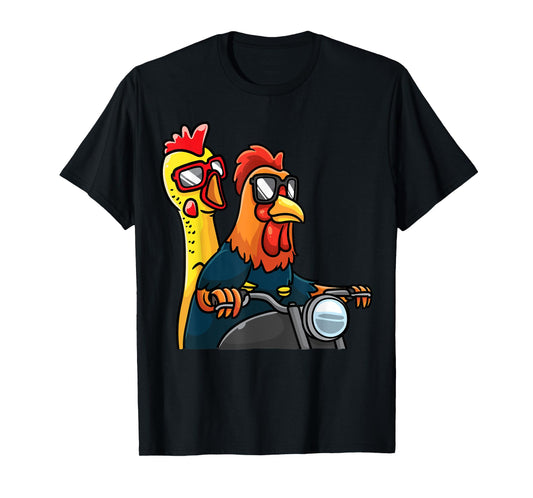 Chicken And Rubber Chicken Riding A Motorcycle Motorbike T-Shirt