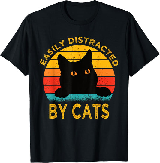 Easily Distracted By Cats Vintage Funny Cat T-Shirt