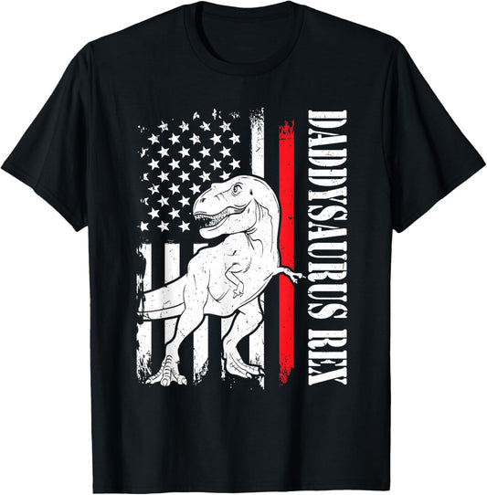 Daddy Saurus Rex Daddysaurus American Flag Fathers Day Men T-Shirt