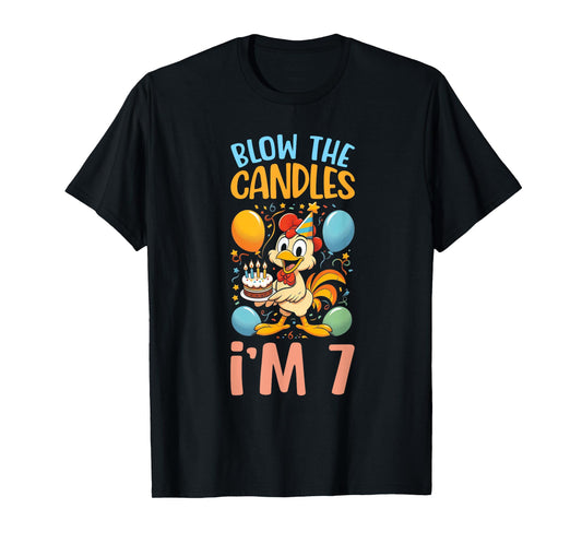 Chicken Kids 7th Birthday Party Boy 7 Year Old Bday Girl T-Shirt