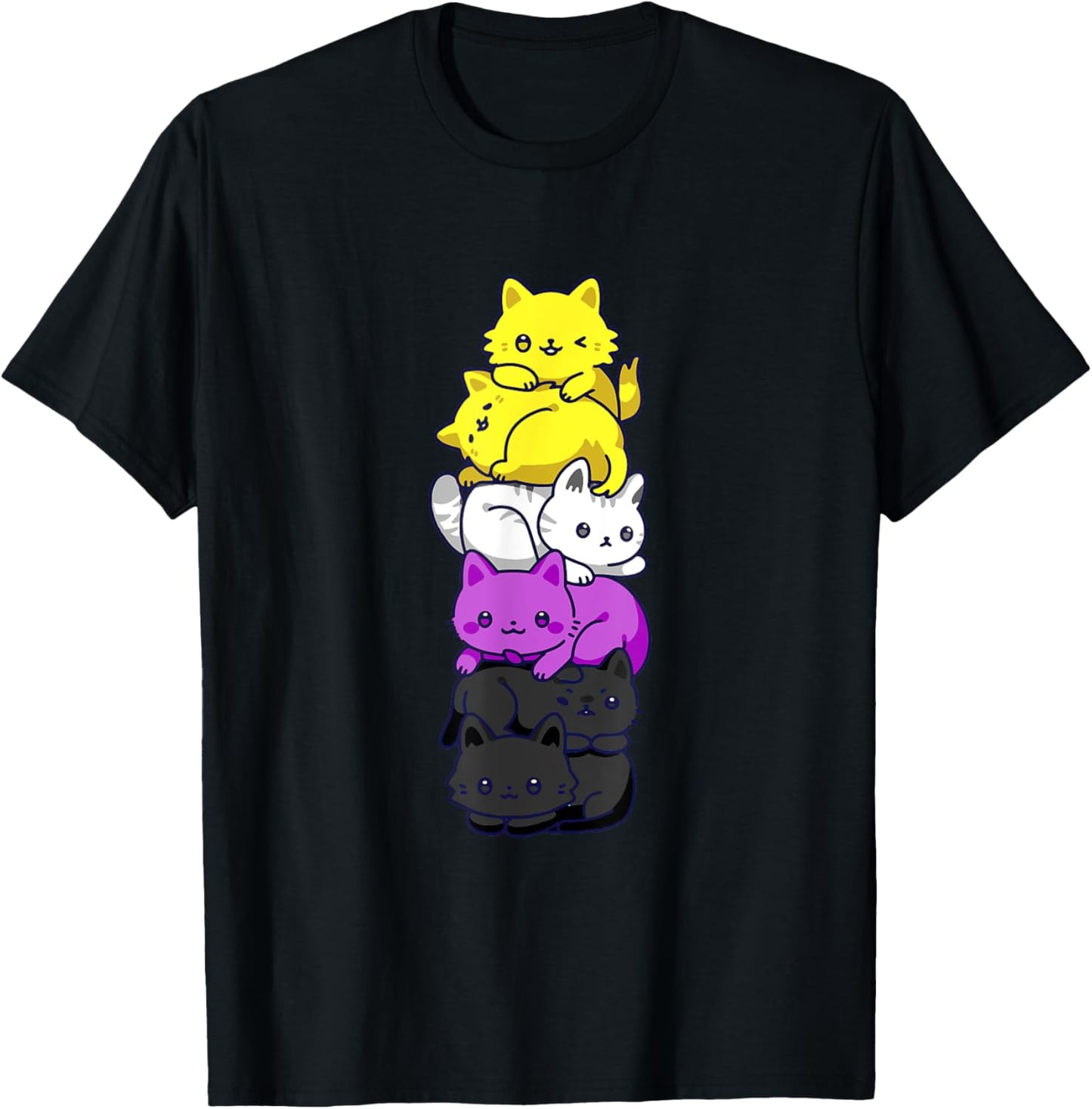 Nonbinary Pride Cat LGBT Non Binary Flag Cute Cats Pile T-Shirt
